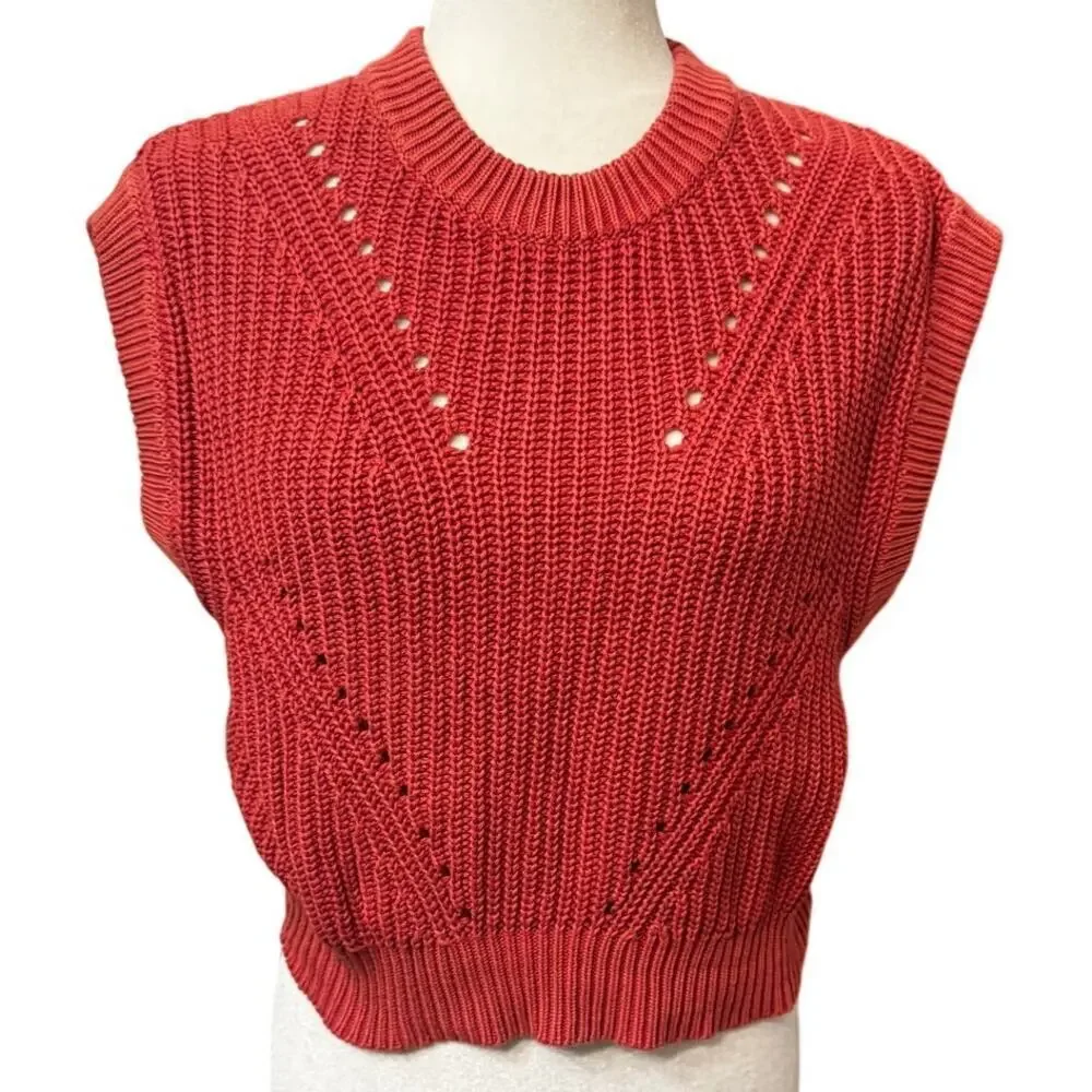 Madewell Mariella Pointelle Sweater Tee In Roasted Squash (Orange Red) Size XS